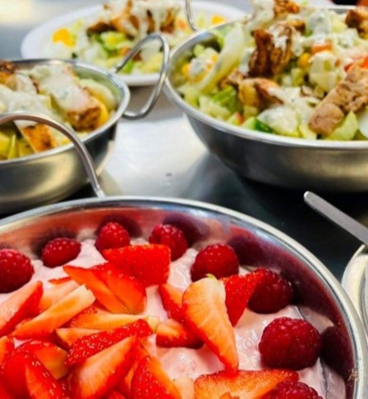 Healthy food for children includes salads and fruit